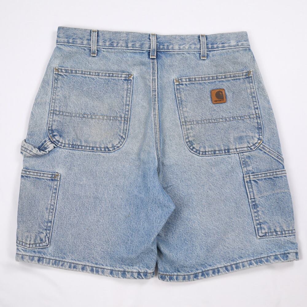 Vintage Carhartt B29 STW Faded Blue Denim Carpenter Jean Shorts Size 32.5